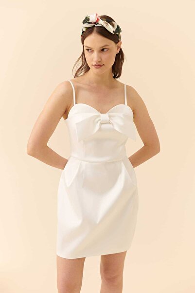 Roman Askılı Mini Boy Davet Elbisesi Beyaz Y2311503_002