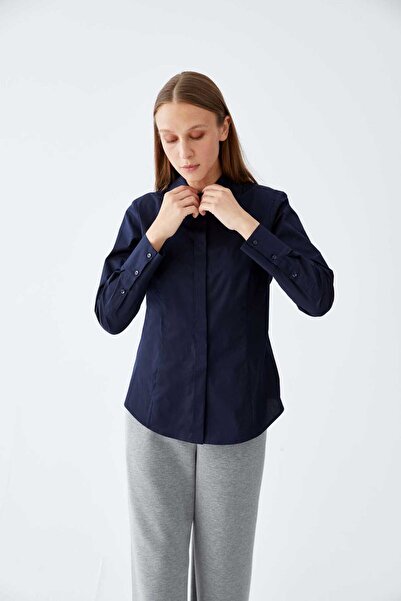 Roman Klasik Kadın Gömlek Lacivert K2213537_015