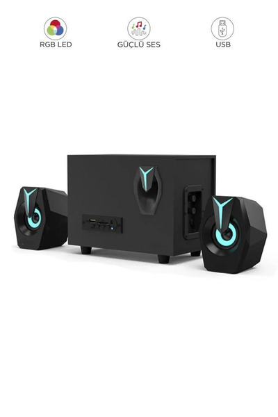 Everest Grup D37 Siyah Bluetooth Hoparlör 2in1 Subwoofer Rgb Işıklı Bilgisayar Hoparlörü Speaker