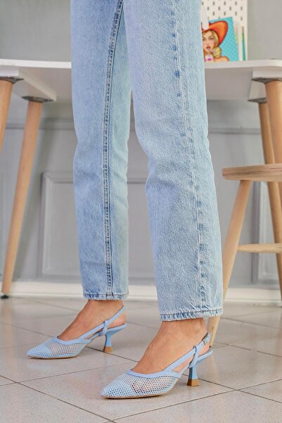 Stil Durağı FELEN MODEL YENİ SEZON FİLE DETAYLI 5 CM TOPUKLU AYAKAKBI MAVI