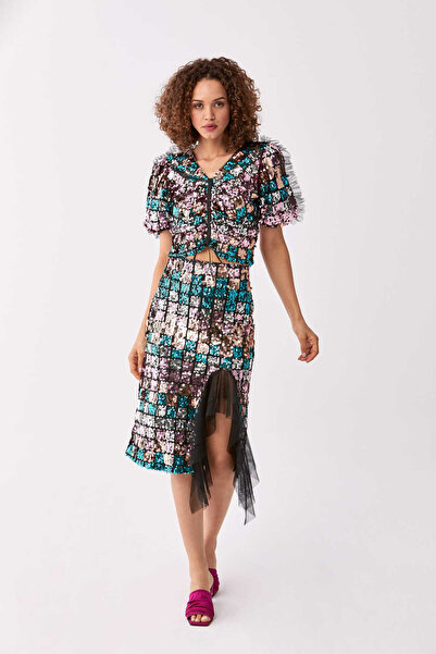 Roman Tül Detaylı Payetli Etek Standart Renk K2215037_089