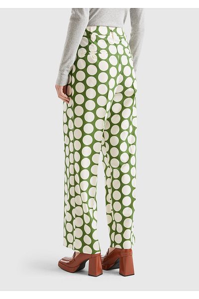 United Colors of Benetton Women's Green Polyviscose Polka Dot Wide Leg Pants