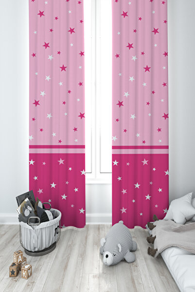 BAMBAŞKA MODA ДИТЯЧА ТА ДИТЯЧА КІМНАТА Двоколірна рожева штора з зірками на 2...