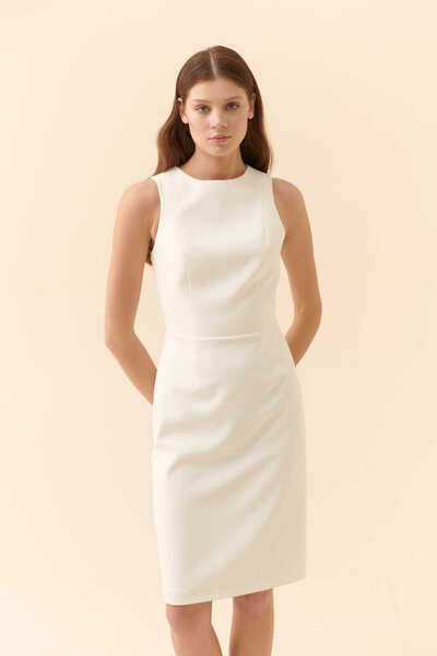 Roman Arkası Cut Out Detaylı Midi Elbise Ekru Y2311506_049