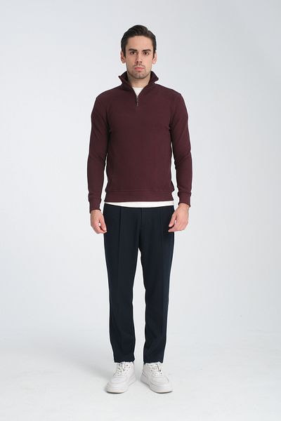 Frappoli Φούτερ Unisex Regular Fit Βαμβακερό κυψελωτό πλεκτό με μισό φερμουάρ με γιακά