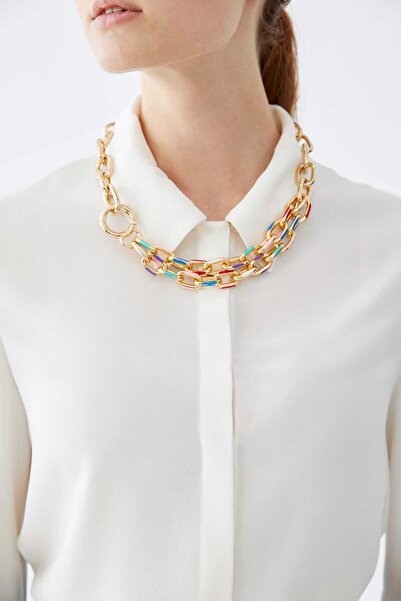 Roman Renkli Kalın Zincir Kadın Kolye Standart Renk K2286110_089