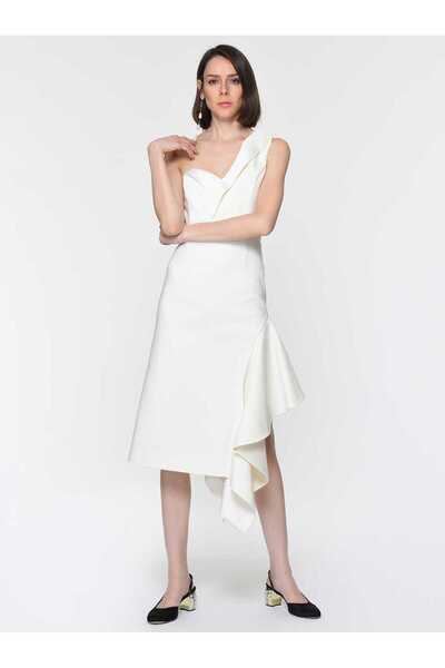 Roman Tek Omuz Coral Gece Elbisesi Beyaz Y1911313_002