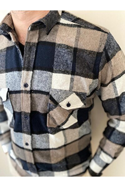 BENESSE Slim Fit Yakalı Kalın Kışlık Unisex Oduncu Gömleği