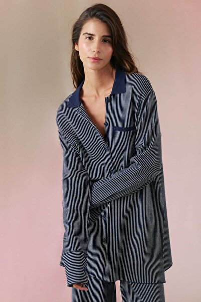 Roman Çizgili Triko Hırka Lacivert - Beyaz Y2471026_395