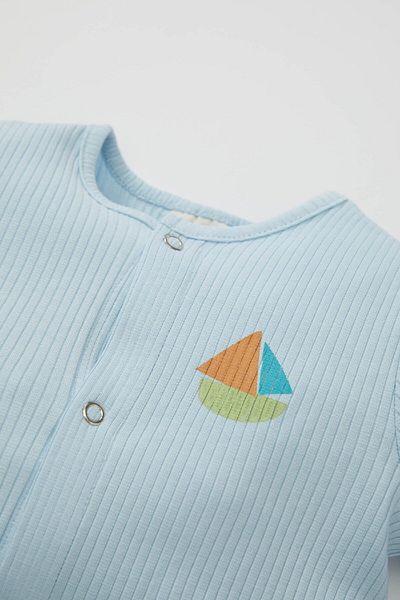 DeFacto Baby Boy - Newborn Blue Corded Jumpsuit, Long Sleeve, Buttoned, Snap Closure C8824A524Au