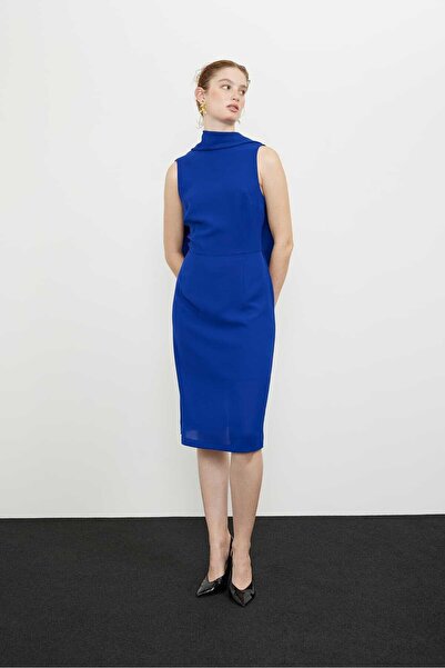 Roman Crep Arkası Degaje Kolsuz Elbise Saks K2411514_021