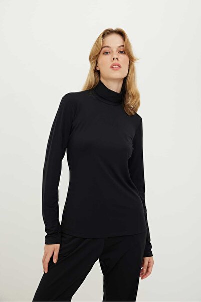 Roman Balıkçı Yaka Örme Bluz Siyah K2423006_001