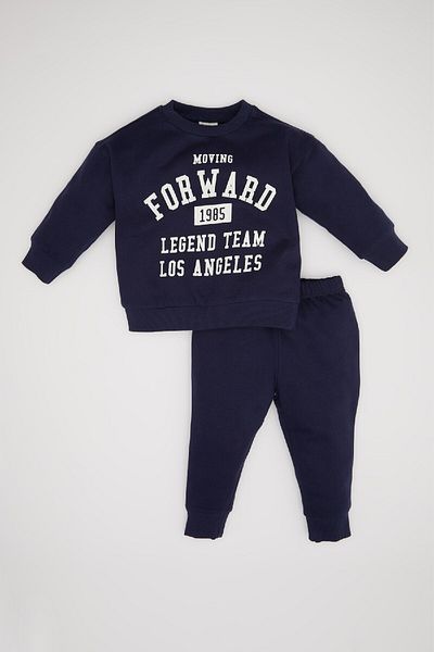 DeFacto Printed Sweatshirt and Jogger Tracksuit Set for Baby Boy - Crew Neck D0720A524Wn