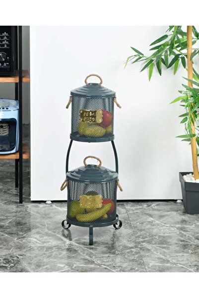 Altabi Patates Soğan Kovası 2 Katlı Fileli Antrasit Renk