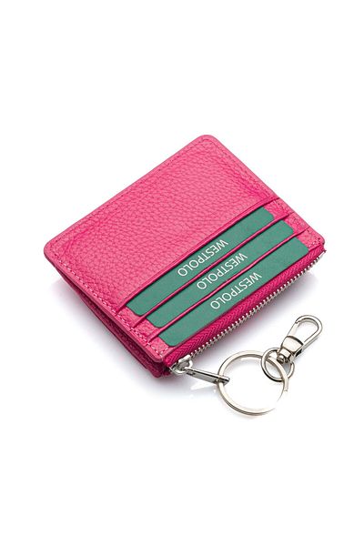 Westpolo Θήκη για κάρτες Unisex Dusty Rose από γνήσιο δέρμα - Με μπρελόκ, πολλές θήκες για κάρτες TRY114