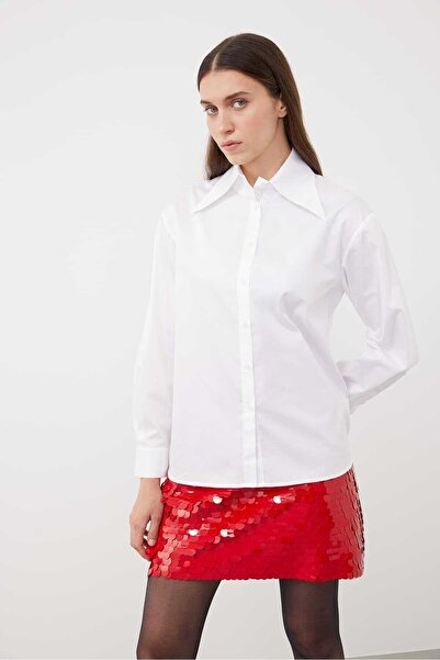 Roman Uzun Yaka Poplin Gömlek Beyaz K2413548_002