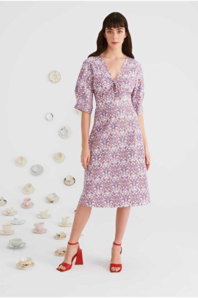 Roman V Yakalı Midi Boy Elbise Standart Renk Y2211047_089