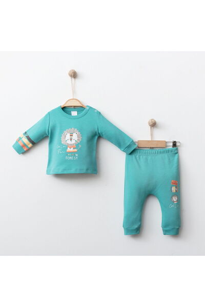 Gümüş Baby Kids 2؟ طقم أطفال بطبعة ليون مع أساور نسيج قطن ممشط 100%