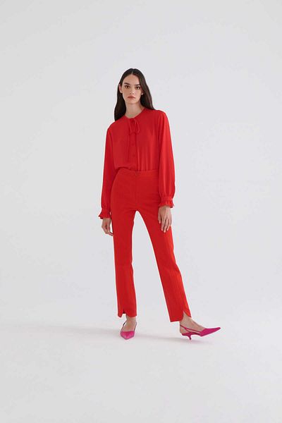 Roman Asymmetric Leg Trousers Red K2332002_006