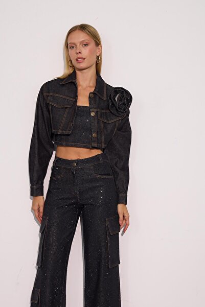 NOK İSTANBUL Nok Classic Signature Bloom Denim Ceket BLACK