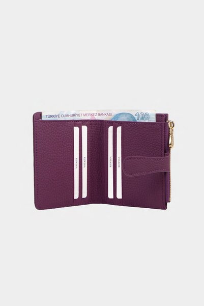 REWİNA 9739 Genuine Leather Special Design Zippered Women's Wallet Purple