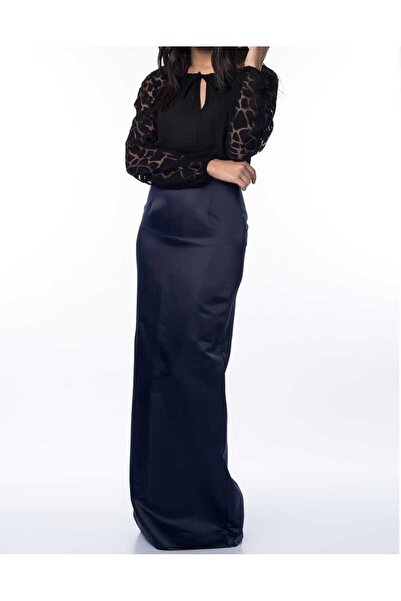 Roman Yırtmaçlı Uzun Etek Lacivert K1415090_015