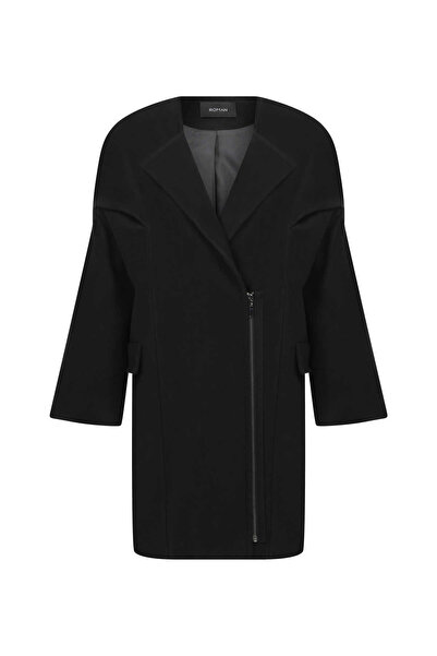 Roman Fermuarlı Yün Kaban Siyah K2319004_001