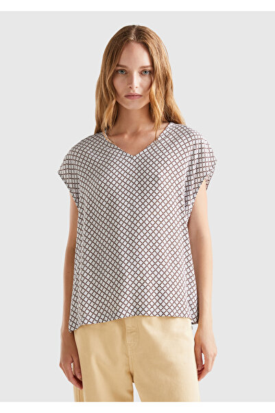 United Colors of Benetton Bluză viscoasă fără mâneci cu decolteu în V pentru ...