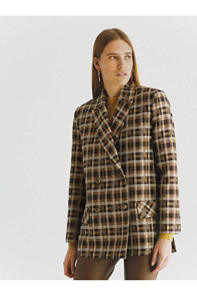 Roman Düğme Detaylı Ekoseli Kadın Ceket Standart Renk K2016046_089