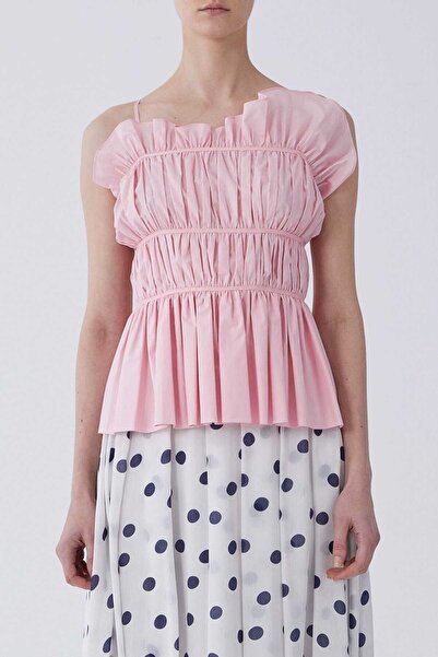 Roman Straplez Drapeli Bluz Toz Pembe Y2113051_278