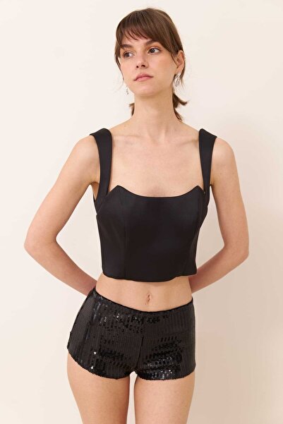 Roman Payetli Mini Şort Siyah Y2412076_001