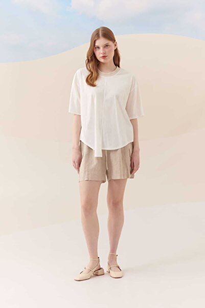 Roman Bisiklet Yaka T-Shirt Ekru Y2323823_049