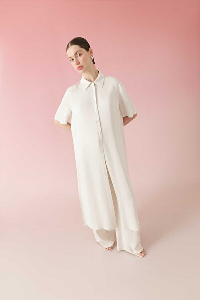 Roman Maksi Boy Yırtmaçlı Tunik Taş Y2413305_044