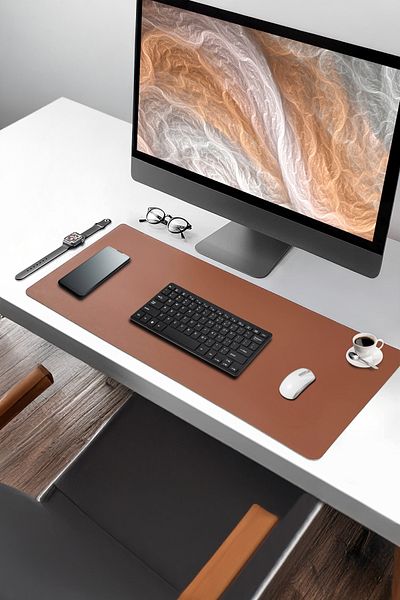 BLACK DEER Επιτραπέζιο χαλάκι Pu Leather Mouse Pad - Αμφίδρομο, Ραμμένη άκρη, Καφέ, 70x30 L