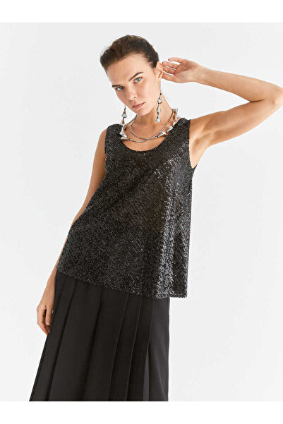 Roman Payetli Askılı Bluz Siyah K2013113_001