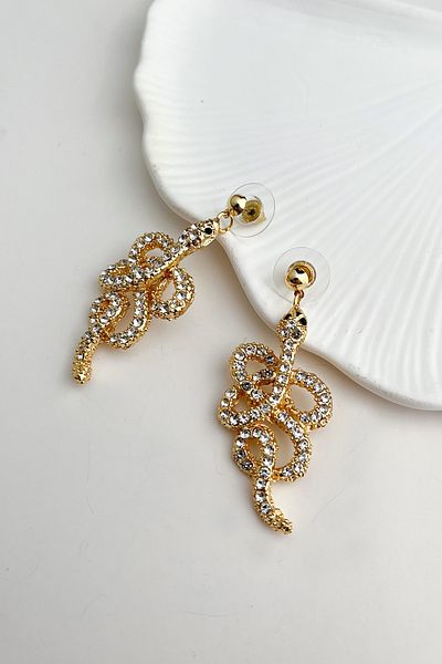 Modex Gold Yellow Snake Figure Earrings (6cm)