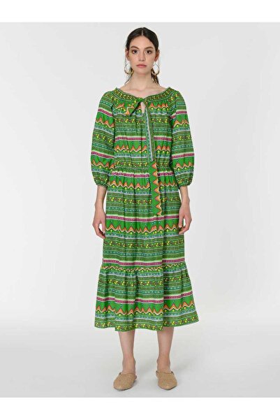 Roman Desenli Uzun Günlük Elbise Standart Renk Y1967116_089