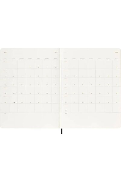 Moleskine Agendă săptămânală pentru 12 luni, dimensiune XL 19x25, copertă moale, neagră
