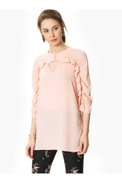 Roman Fır Fır Detaylı V Yaka Detaylı Bluz Pudra Y1723002_055