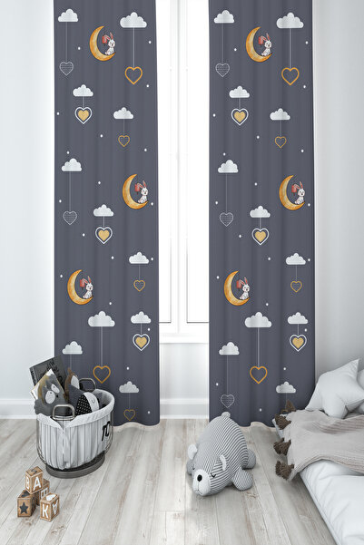 BAMBAŞKA MODA ДИТЯЧА ТА ДИТЯЧА КІМНАТА 2-крила штора з малюнком кролика, що с...