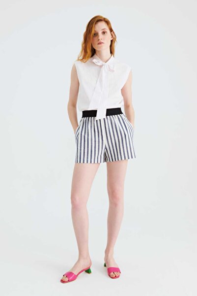 Roman Beli Lastikli Çizgili Kadın Şort Standart Renk Y2212614_089