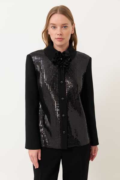 Roman Gül Broş Detaylı Ceket Siyah K2416039_001