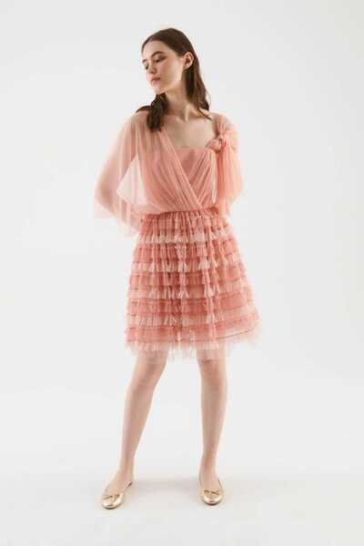 Roman Püsküllü Abiye Elbise Somon Y2211321_020