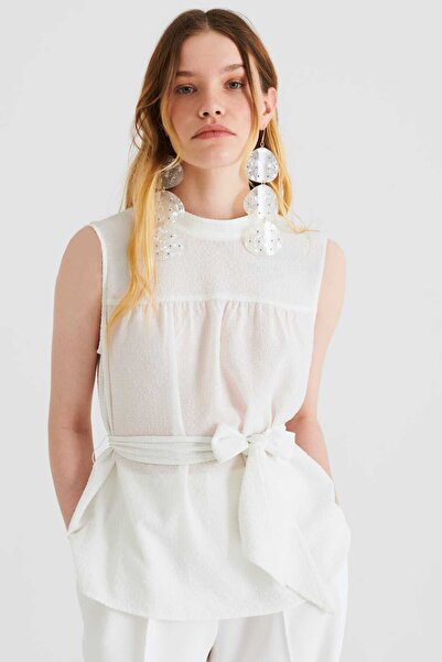 Roman Belden Bağlamalı Bluz Beyaz Y2233002_002