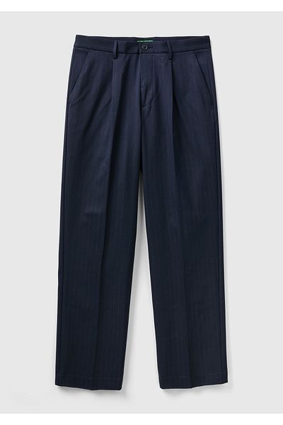United Colors of Benetton Men's Claret Red Wide Fit Polyviscous Trousers