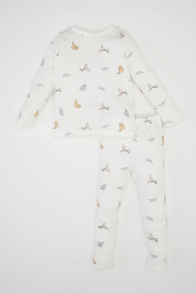 DeFacto Baby Girl Pajamas Set with Ballerina Print - Ribbed Camisole, Long Sleeve, Top Elastic Waist