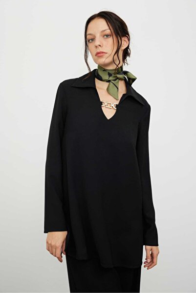 Roman Gold Aksesuarlı Crep Tunik Siyah K2413302_001