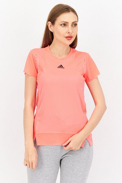 adidas Women Sportswear Fit Short Sleeve Training Top, Neon Pink