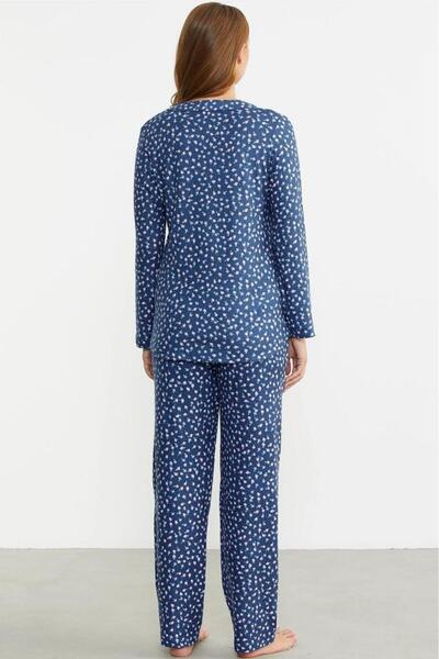 Sementa Minimal Desen Yumoş Önden Düğmeli  Pijama Takım