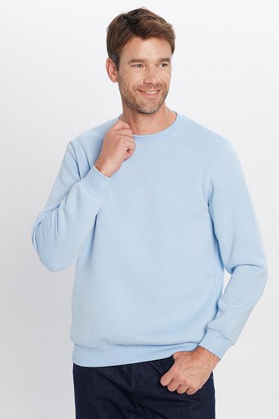 Tudors Unisex Oversize Wide Cut βαμβακερή απαλή υφή Basic μπλε φούτερ με λαιμόκοψη με φλις εσωτερικά